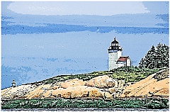 Deer Island Thorofare Light on Rocky Shore 2- Digital Painting